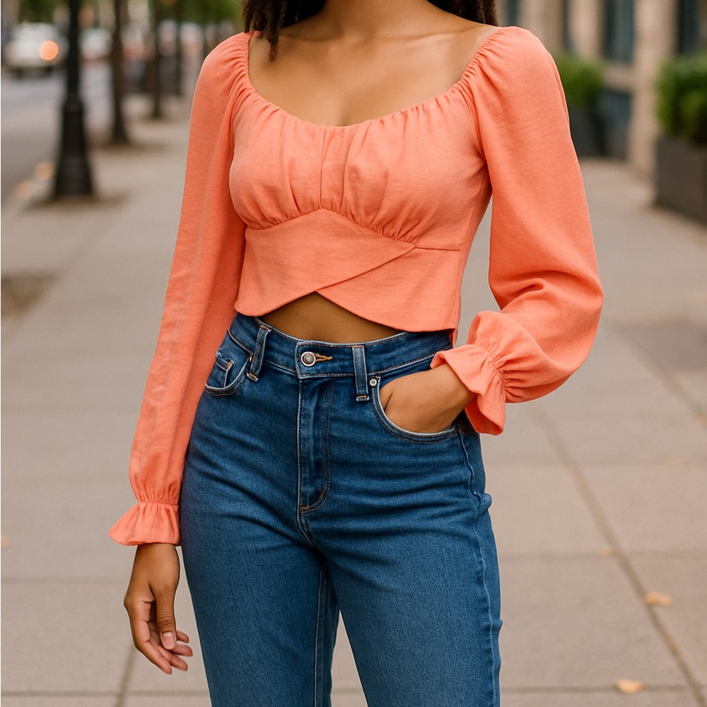 Altar'd State Orange Bustier Tie Front Crop Top size XS - Picture 1 of 8